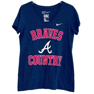 NIKE MLB Braves Country Heather Blue Athletic Fit Short Sleeve Top  Size L